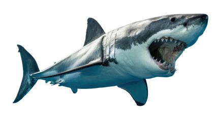 Fototapeta premium Great white shark with open mouth and sharp teeth, isolated on transparent background
