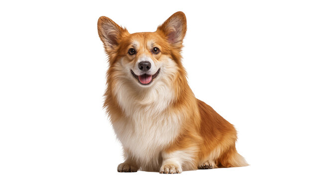 Fluffy Pembroke Welsh Corgi dog with happy expression, isolated on transparent background