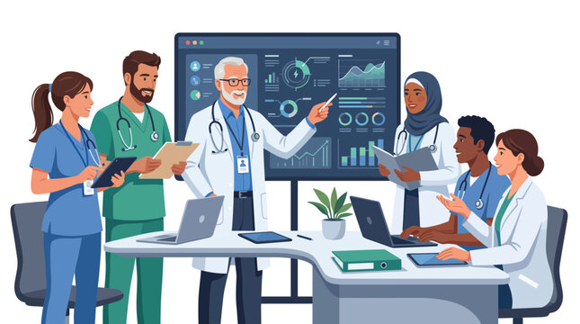 doctor and team working in a computer