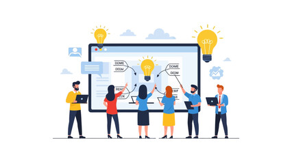 Fototapeta premium Business Team Brainstorming and Creative Idea Development Flat Vector Illustration