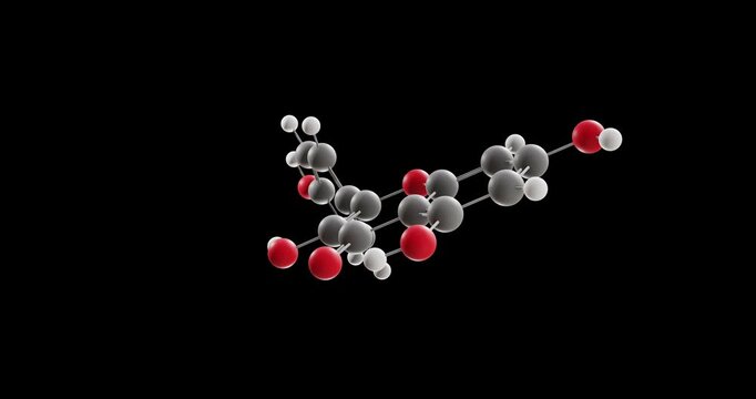 Kaempferol molecule, rotating 3D model of antidepressants, looped video on a black background
