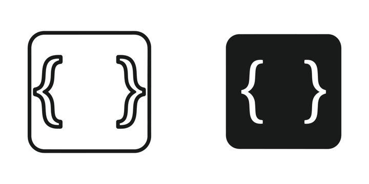 Curly brackets programming syntax set featuring decorative code braces in minimalist outline and solid black style