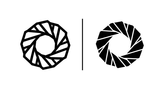 Abstract rotating aperture camera shutter icon with aperture photography diaphragm geometric abstract circular mechanism equipment rotation exposure precision