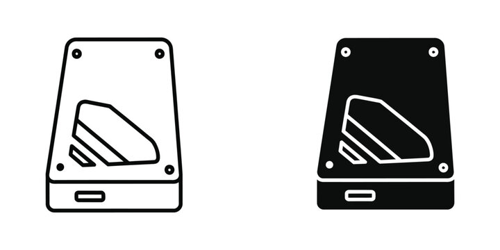 External hard drive storage device set for data backup and digital hardware technology in black and white style