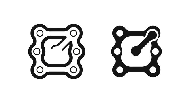 Industrial flange gasket set in solid and outline graphic styles with industrial mechanical engineering hardware connection component technical monochrome isolated