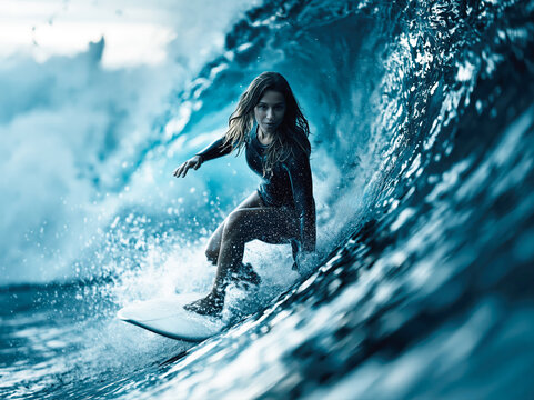 Professional Surfer Performing Aerial Maneuver on Wave &ndash; Generative AI &ndash; no real persons