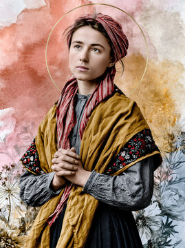 Praying Young Saint Portrait AI Generative