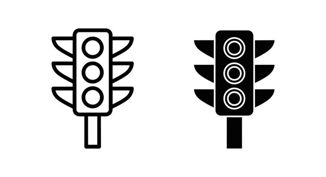 Traffic light icons in outline and solid style for signal regulation with semaphore regulation transport intersection crosswalk electronic minimalist collection