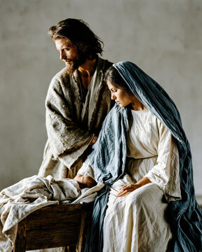 Holy Family with Newborn Jesus &ndash; Generative AI &ndash; no real persons