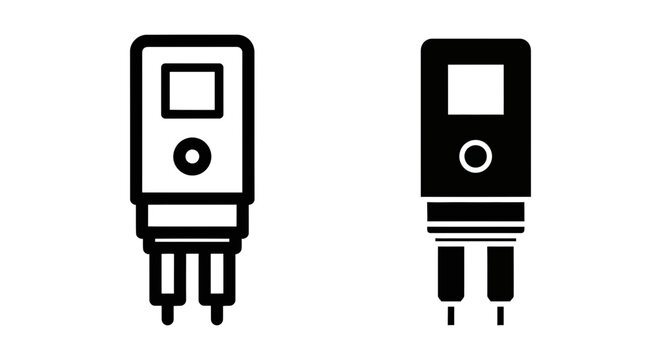 Wall socket digital tester icon set in linear and solid style with electricity electrical measurement diagnostic hardware minimalist pictogram isolated equipment