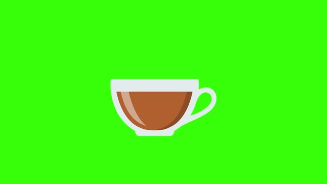 Animated cup of hot tea looping on green screen background
