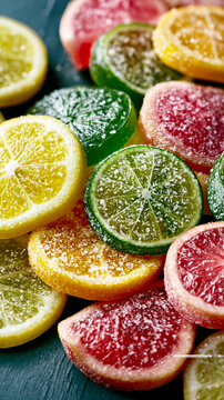 Sugared Candied Citrus Slices Assortment Close Up &ndash; AI Generative