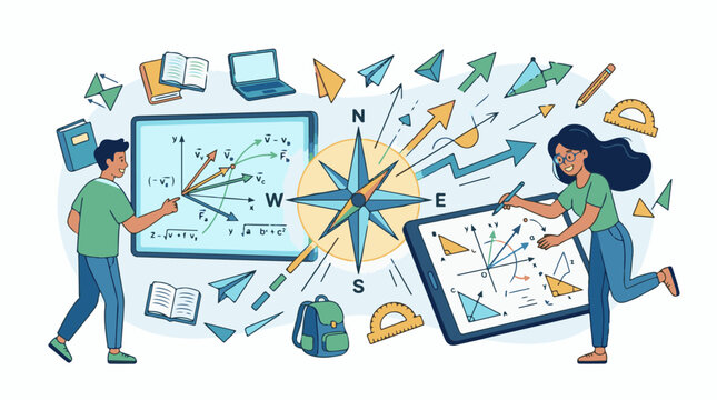 Students learn geometry physics vectors and navigation with digital tools