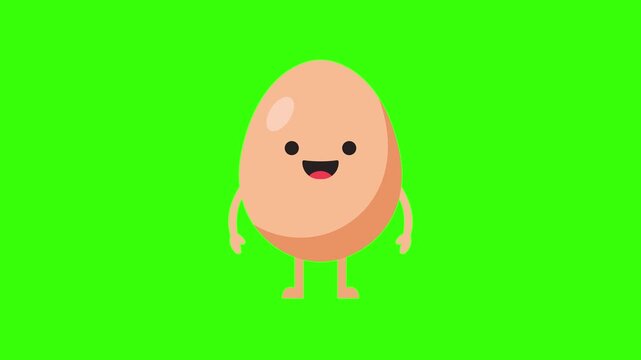 Cute egg character loop animation on green screen background