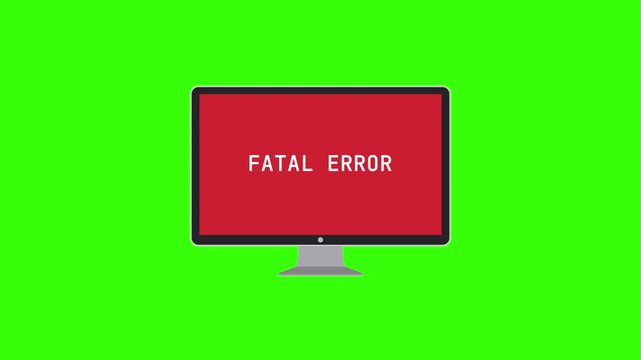 Flat design pc monitor crashing and restarting motion graphic on green screen
