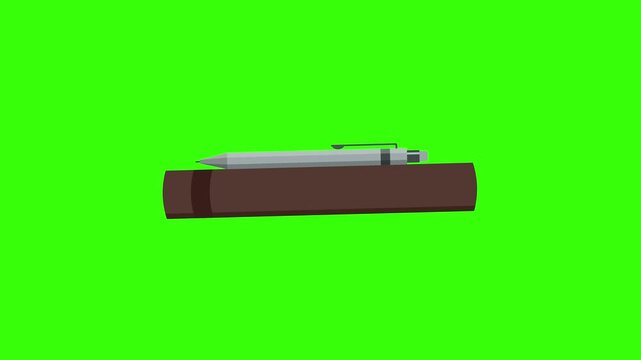 Flat design office journal with pen motion graphic on green screen background