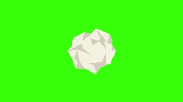 Hand drawn crumpled paper ball animation loop green screen