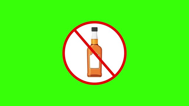 No drinking sign with liquor bottle animation loop on green screen