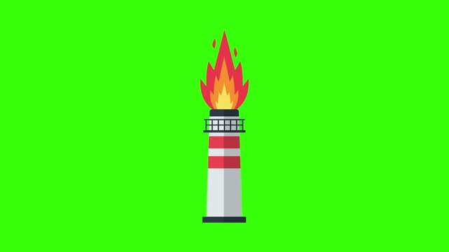 Industrial chimney with fire flame motion graphic loop on green screen background