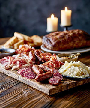 Rustic Charcuterie Board with Cheese and Smoked Meats &ndash; AI Generative