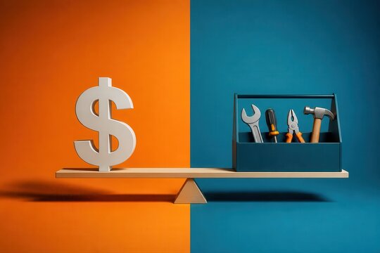 Maintenance cost balance with dollar sign and repair tools