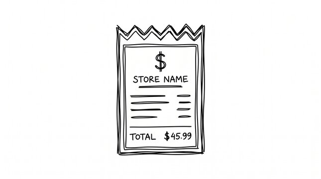 Vector icon of store bill receipt, minimalist sketch line art for financial design