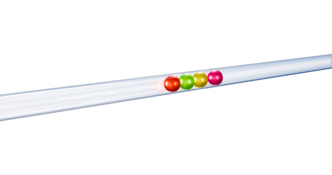 Glass tunnel with balls travelling inside with a transparent background