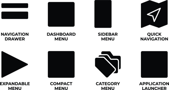 Modern Navigation Menu Icons Set for Dashboard Sidebar Application and User Interface Design