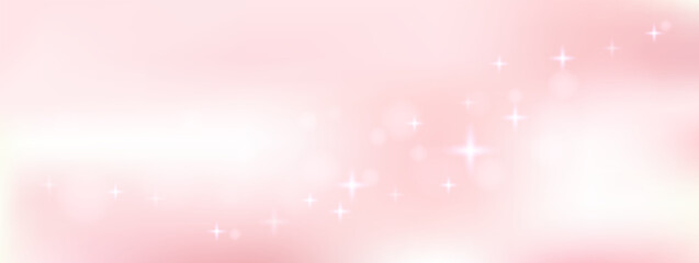 Obraz premium Pink sky cloud gradient with glitter sparkle for social media post. Rose gold gradation and soft pastel bokeh in dreamy fog. Abstract pink vector sky backdrop with fairy magic light.