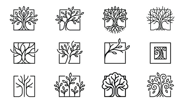 Tree logo designs with square.