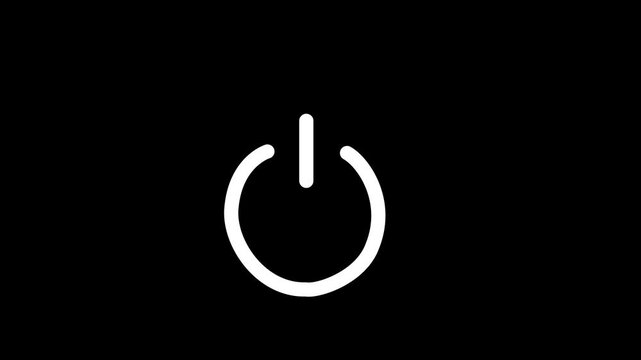 Glowing white power button icon isolated on transparent background for start or shut down control minimalist style. white power button icon animation. power button turning on and off 4k video.