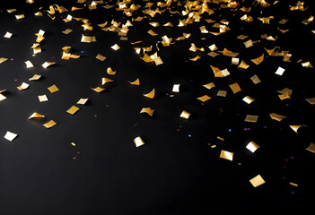 Fototapeta premium gold confetti scattered on black background