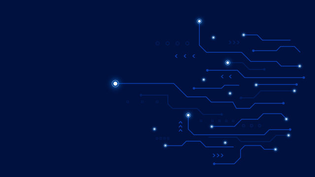 Abstract Blue Digital Circuit Board Background with Glowing PCB Lines and Futuristic Technology Network