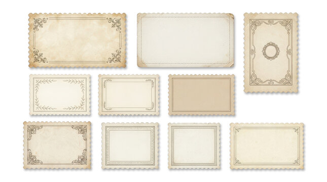 Set of vintage postage stamp frames isolated on transparent background