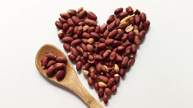 Roasted peanuts Arachis hypogaea heart shape with spoon from Guatemala