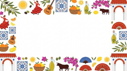 Fototapeta premium Colorful Spanish Fiesta Festival Celebration Background with Empty White Copy Space