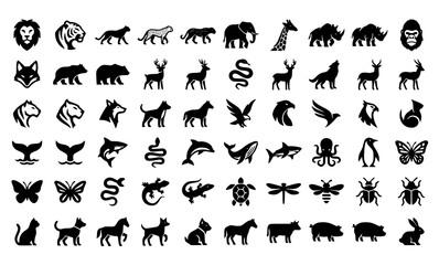 Fototapeta premium Abstract geometric animal logo vector pack with modern minimalist wildlife branding icons isolated on white background for business identity and creative projects