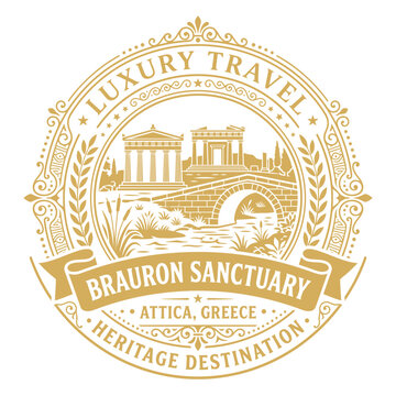 Luxury travel badge with Brauron Sanctuary Greece illustration vector
