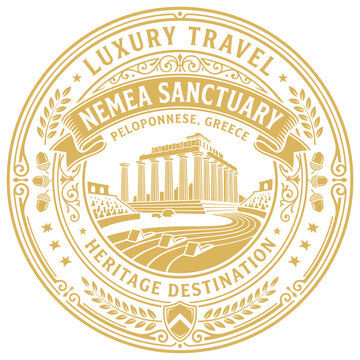 Nemea Sanctuary Greece travel badge design with ancient stadium illustration