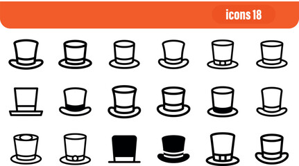 Fototapeta premium Set of Top Hat Icons, Formal Headwear Collection