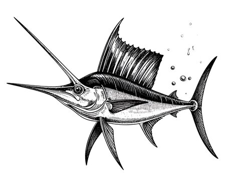 Swordfish Line Drawing.