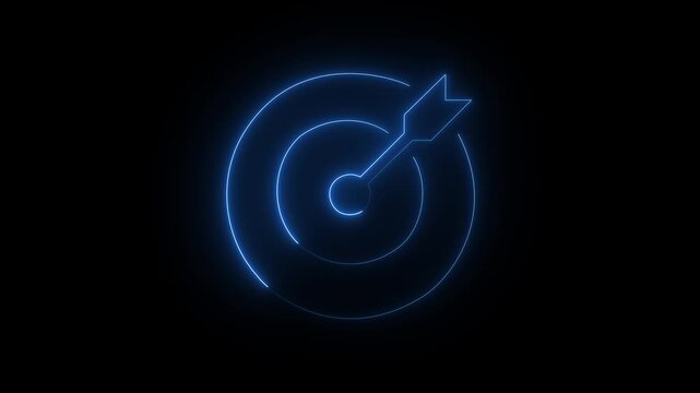 Abstract glowing neon circle arrow icon animation on the black background.4k video animated..