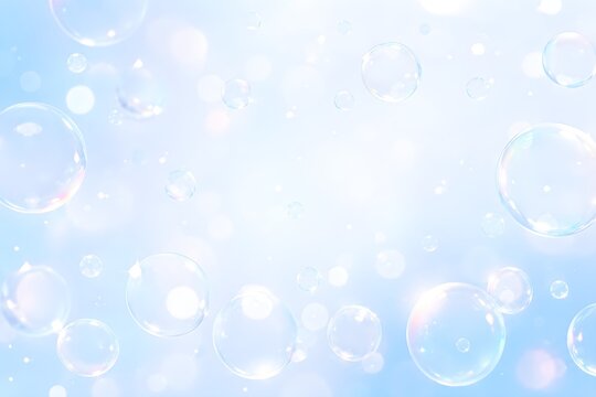 Soft Blue Bubble Background with Floating Transparent Soap Bubbles