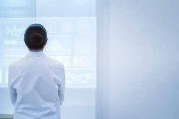 Fototapeta premium Scientist analyzing data on digital screens in a modern laboratory setting