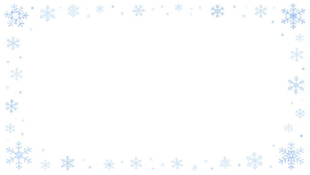 Blue snowflake border frame isolated on white background