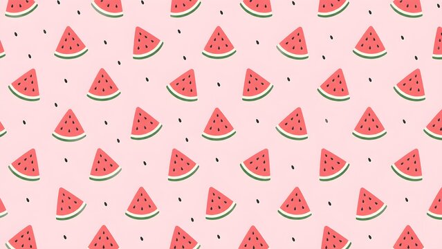 Cute Watermelon Seamless Pattern on Pink Background