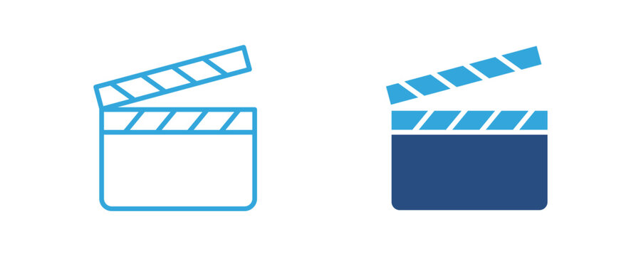Cinema clapperboard icon, movie slate, film production, filmmaking equipment, vector illustration