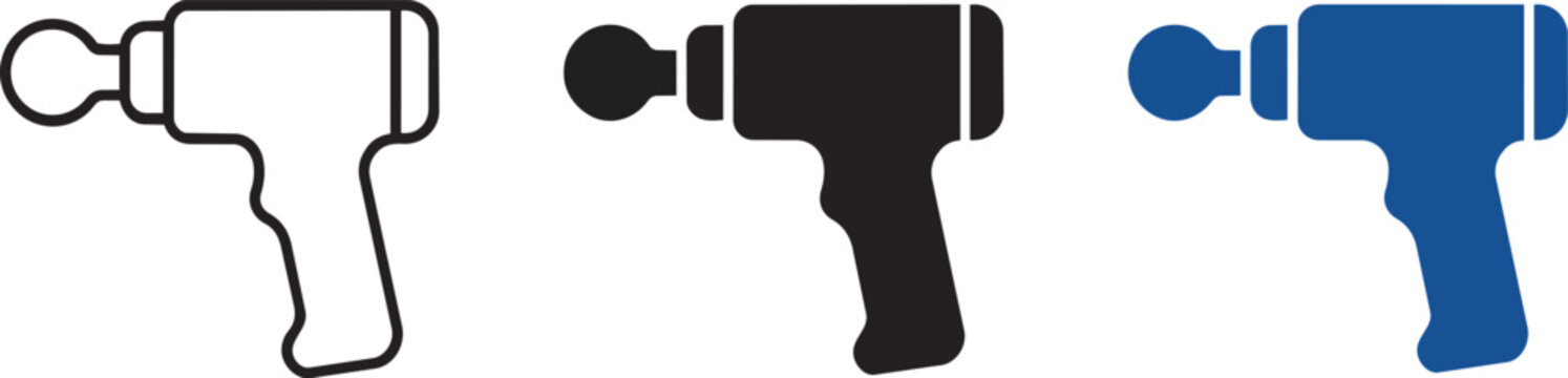 Professional massage gun therapy equipment shown as a modern vector graphic illustration on transparent background