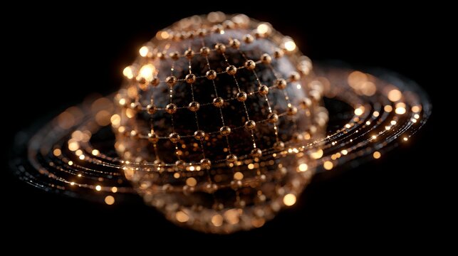 Abstract AI engine with golden neural spheres, Personalized shopping recommendations and ecommerce technology.