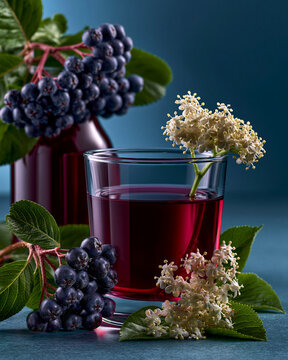 Chokeberry and elderberry tonic on clean glass showcasing Canadian medicinal herb wellness antioxidant aging and longevity branding